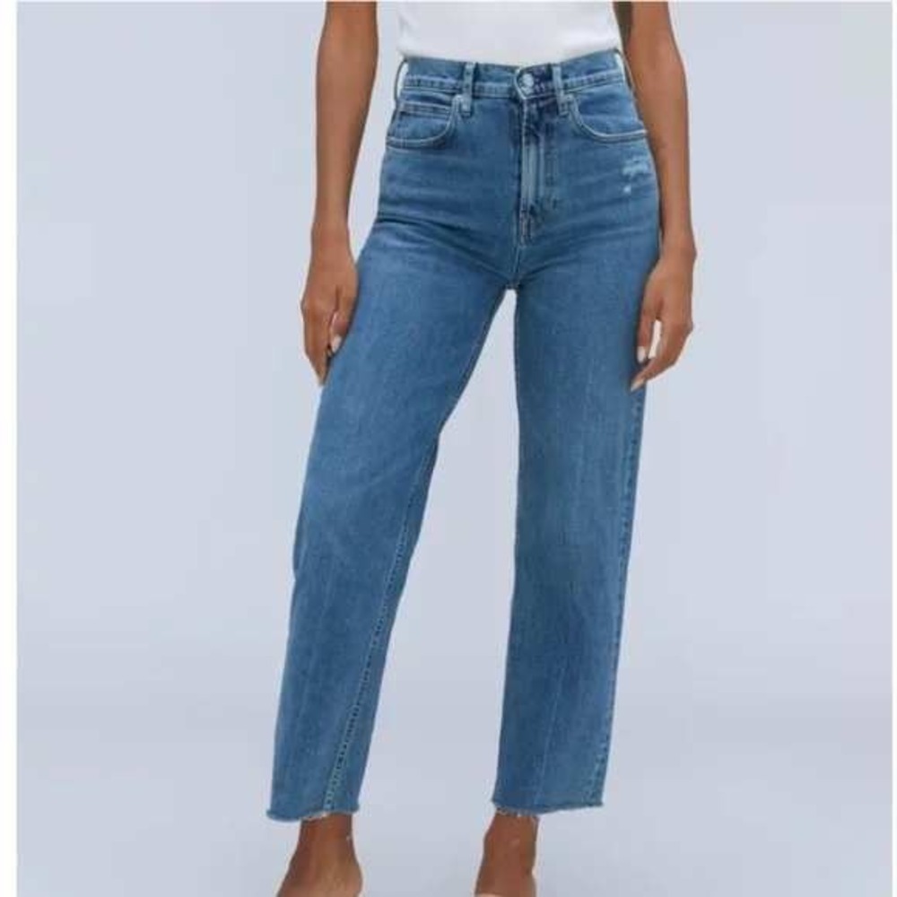 Everlane The Way High Jean Medium Wash Distressed 28 Cropped Denim High Rise